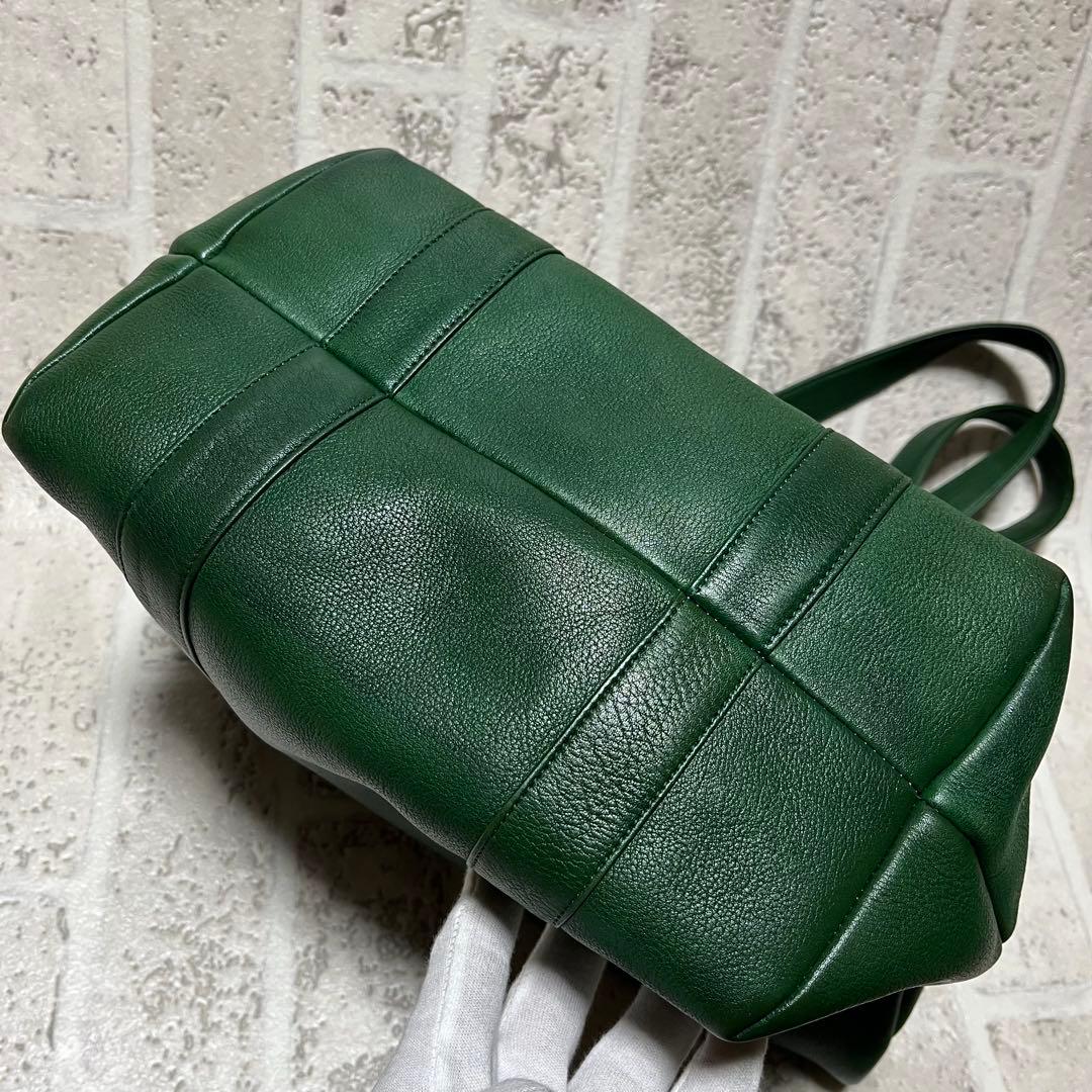 美品 ポールスミス フルレザートートバッグ ダークグリーン 肩掛け可能 8997