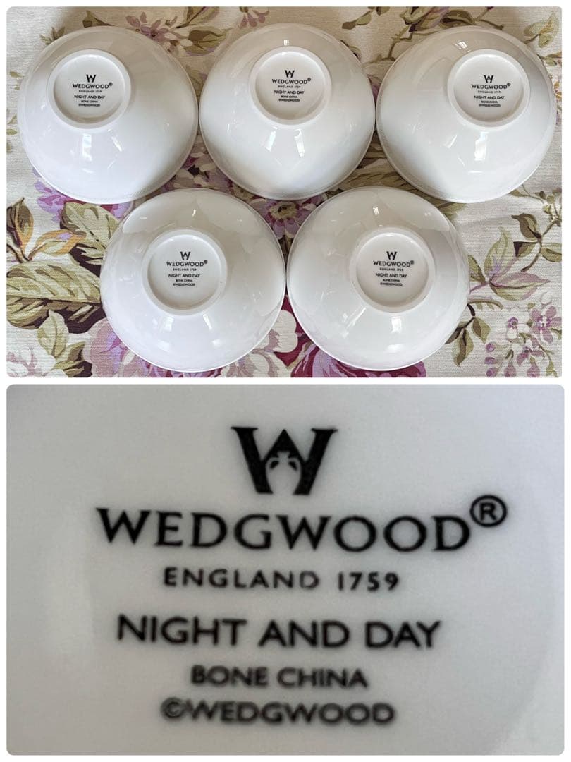 【レア美品】ウェッジウッド★ナイト＆デイ★ライスボウル（お茶碗）3個