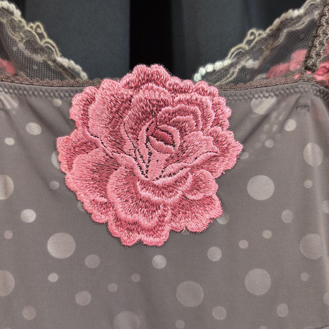 新品　サルート　薔薇刺繍　スリップ L　グレー　ドット柄