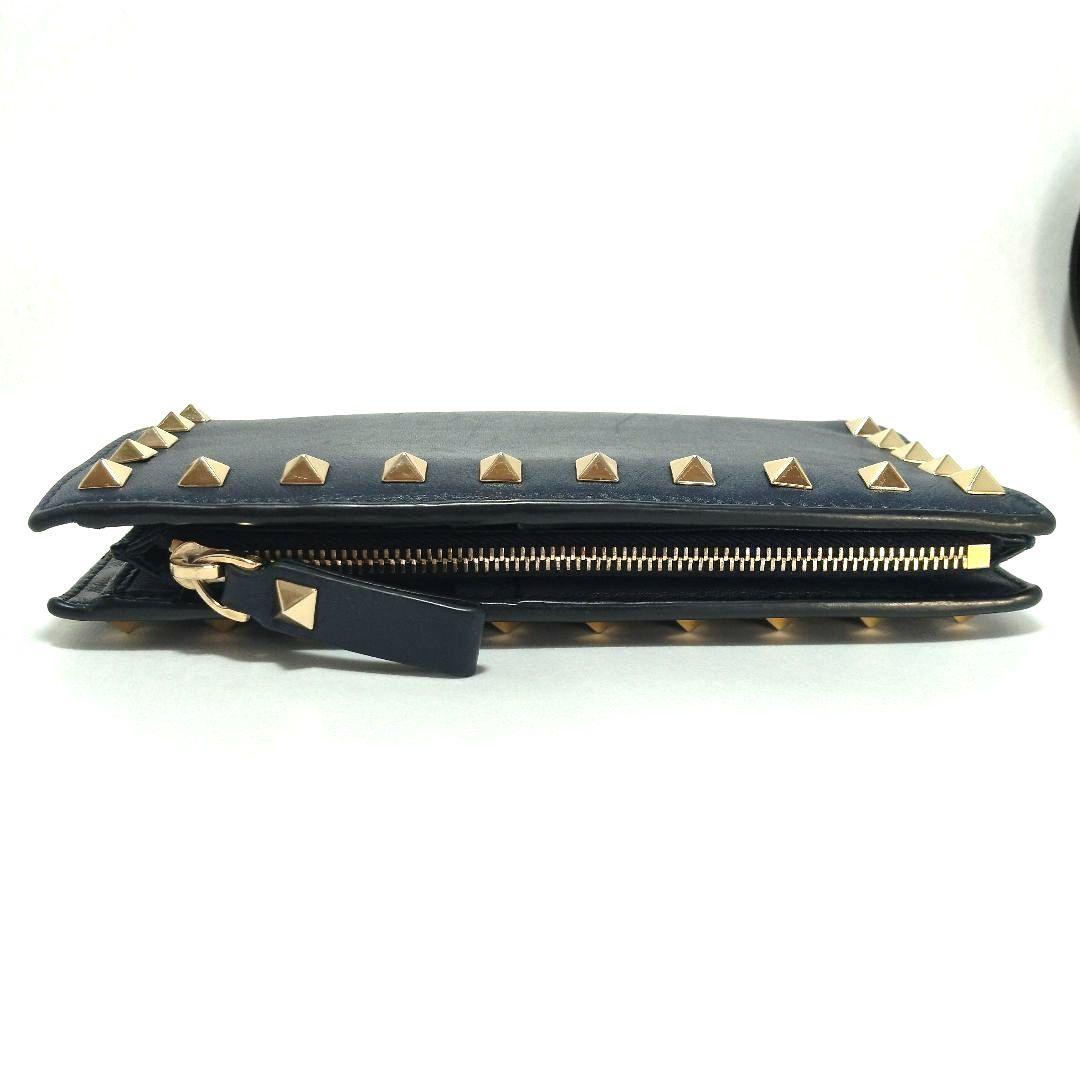 美品 VALENTINO GARAVANI 長財布 スタッズ レザー ネイビー