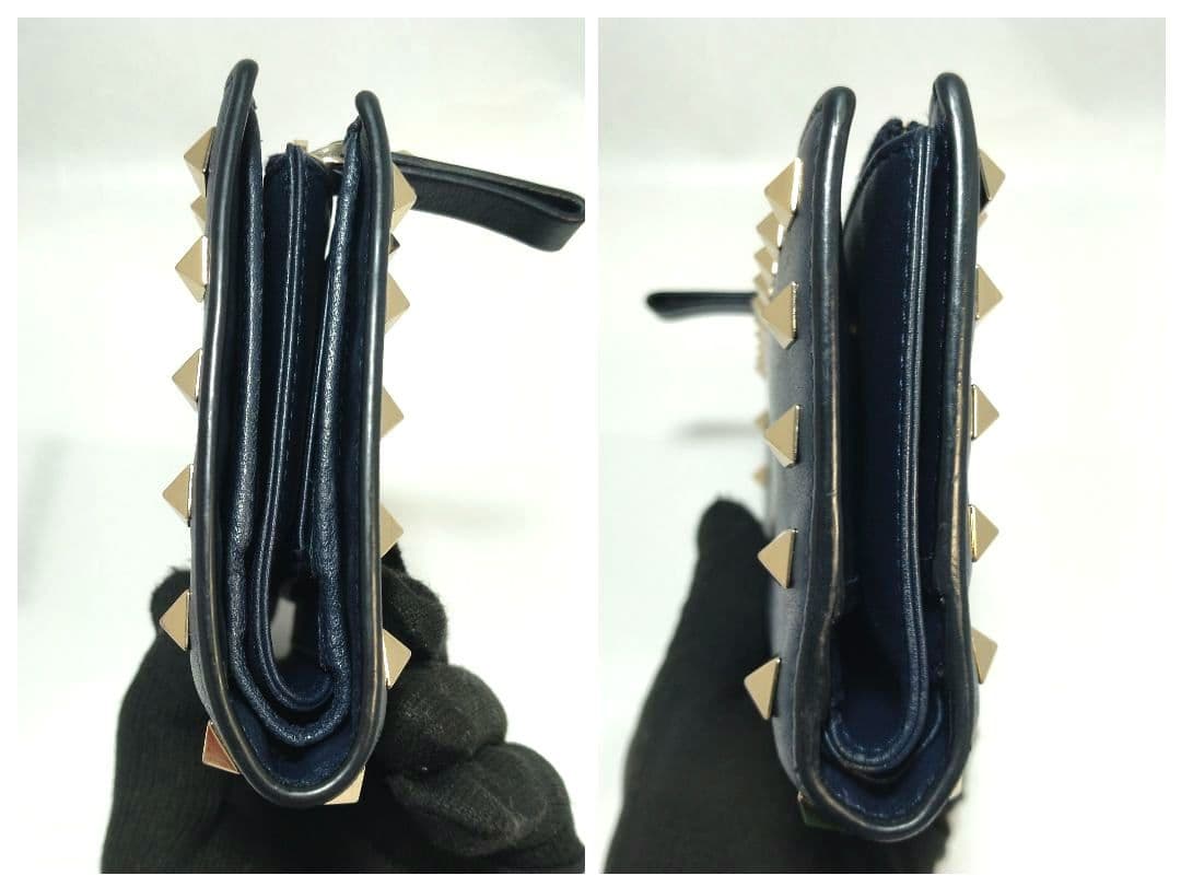 美品 VALENTINO GARAVANI 長財布 スタッズ レザー ネイビー
