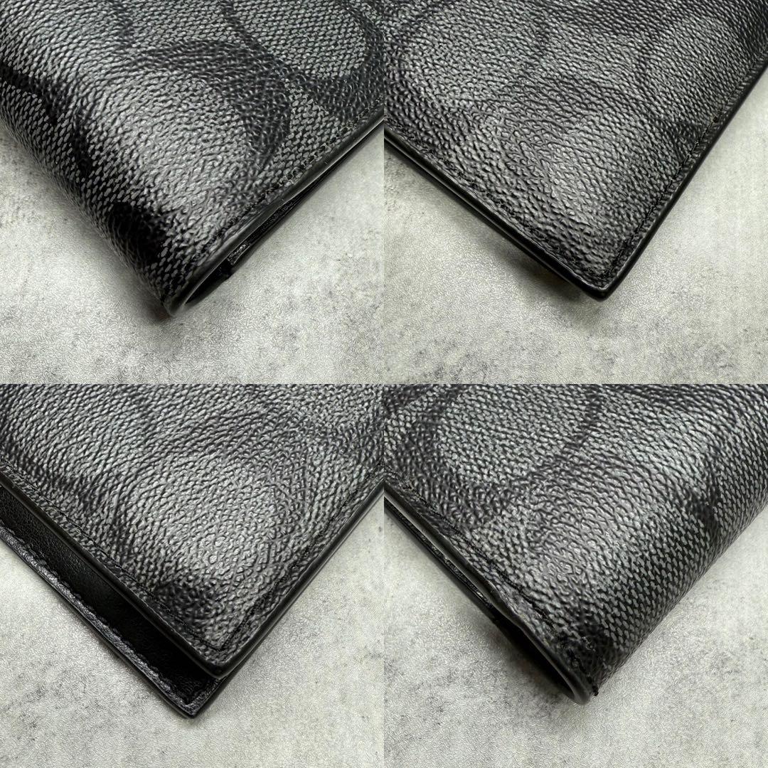【美品】COACH コーチ 折り財布 PVC ブラック シグネチャー メンズ