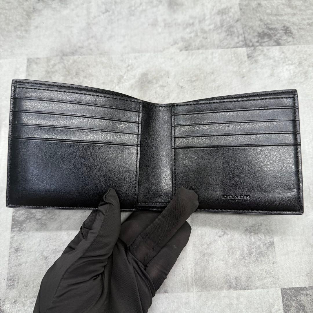 【美品】COACH コーチ 折り財布 PVC ブラック シグネチャー メンズ