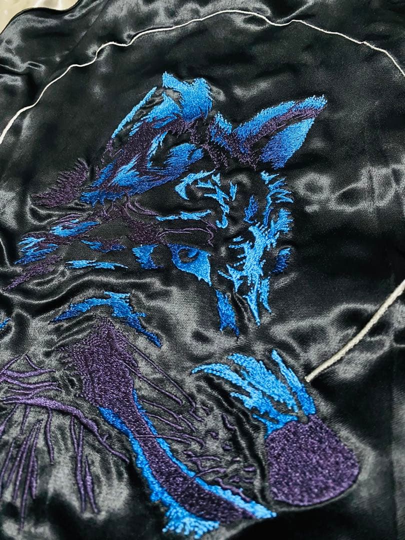 絡繰魂 美品 ２面用 狼月 日本限定版 スカジャン レーヨン unisex