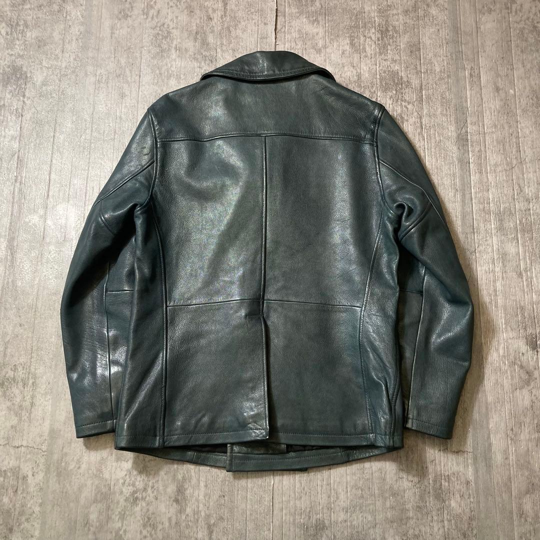 Haruf ゴートレザー Pコート ダブルブレスト　紺　XL