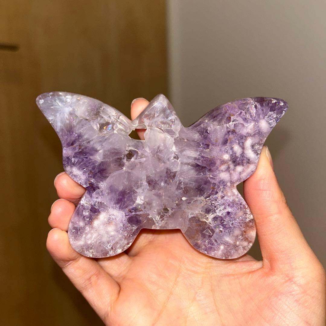 ハイグレード AAA商品 ピンクアメジスト 蝶々 天然石 結晶