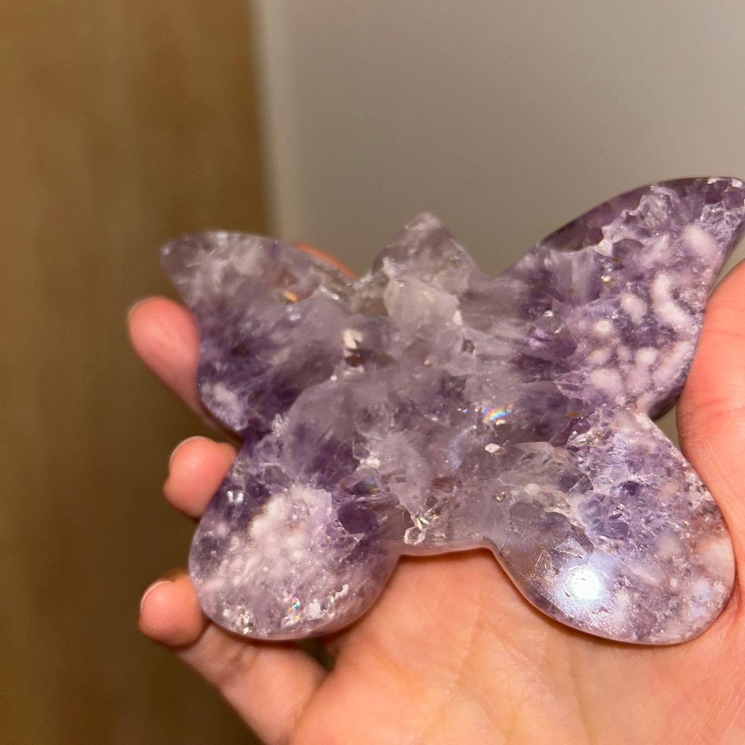 ハイグレード AAA商品 ピンクアメジスト 蝶々 天然石 結晶