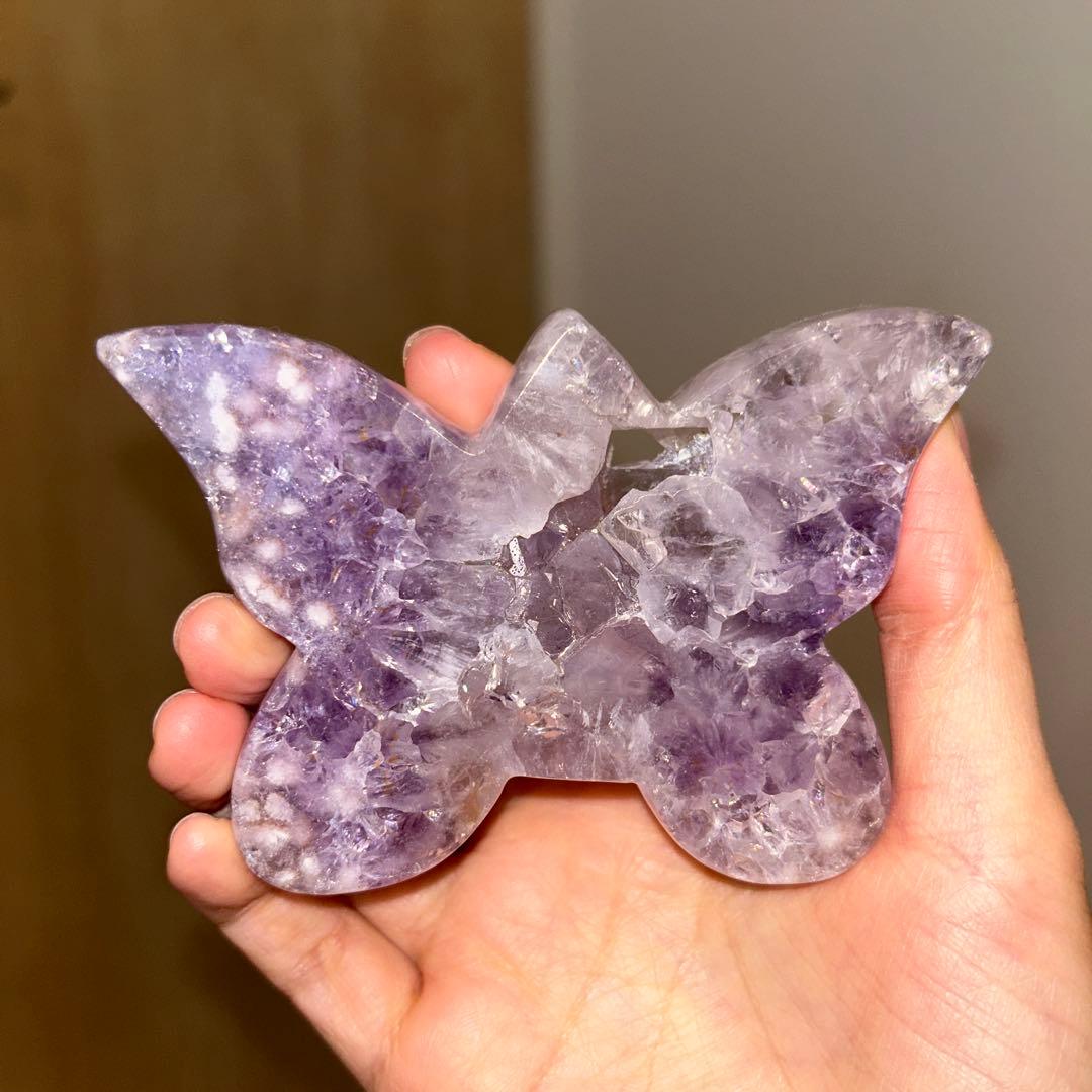 ハイグレード AAA商品 ピンクアメジスト 蝶々 天然石 結晶