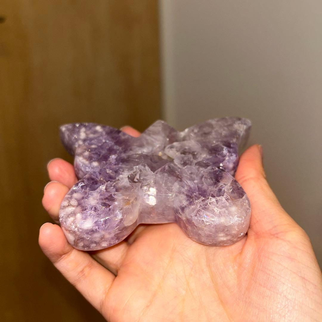 ハイグレード AAA商品 ピンクアメジスト 蝶々 天然石 結晶