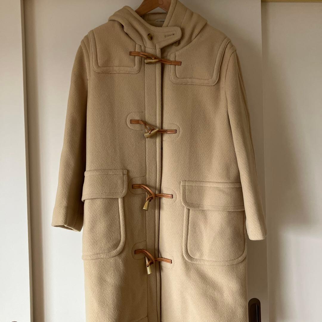 美品 オールドイングランド ヘリンボーン ダッフルコート 牛革 ベージュ