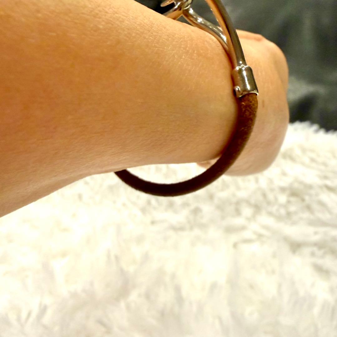 【良品】HERMES エルメス ジャンボ シルバー金具　レザー ブレスレット