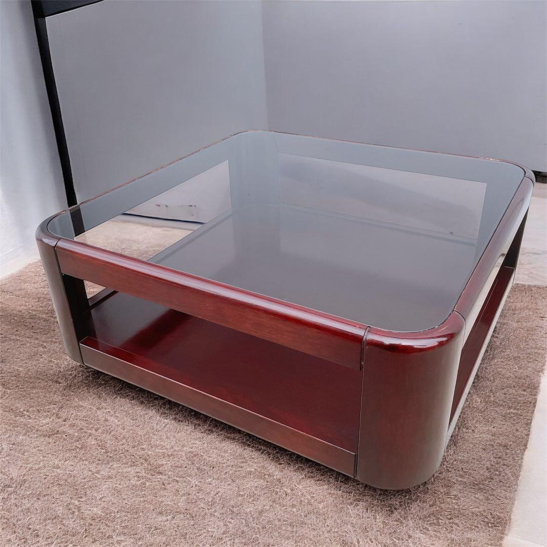 【美品】ビンテージ ナガノインテリア スクエアガラステーブル 稀少デザイン