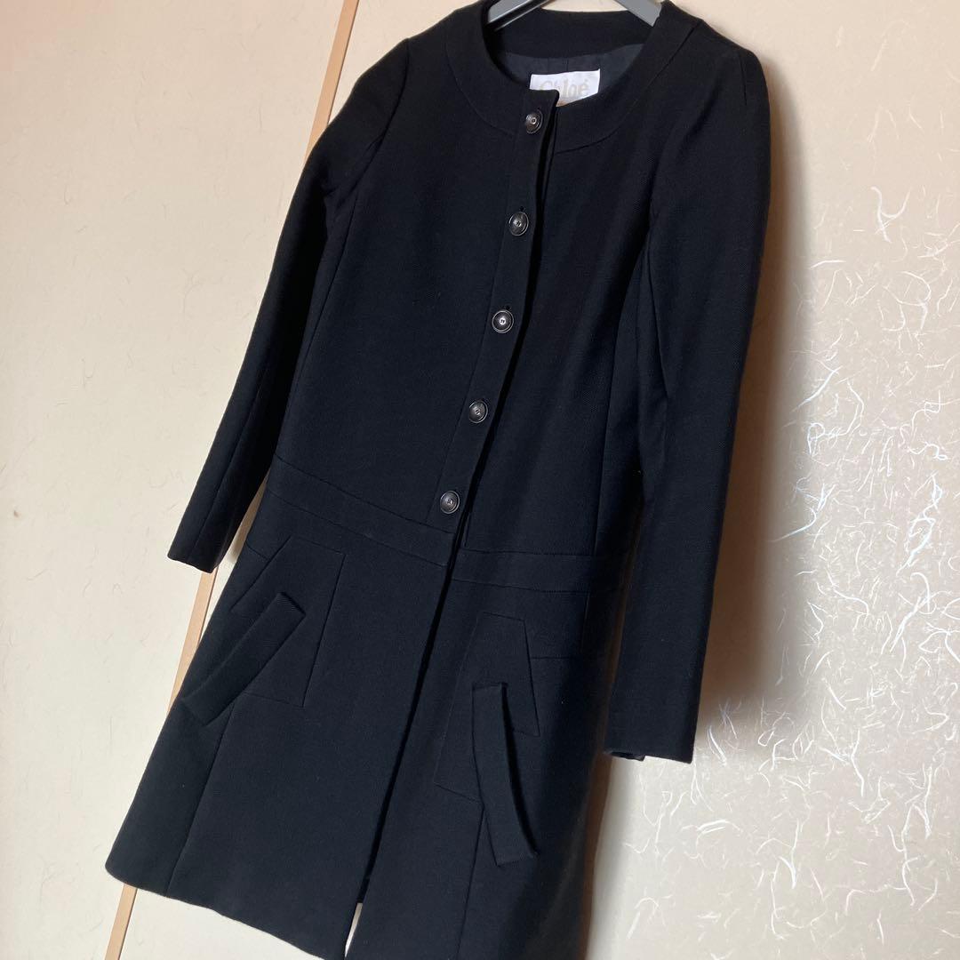 Chloé クロエ　ブラック ノーカラーロングコート T34