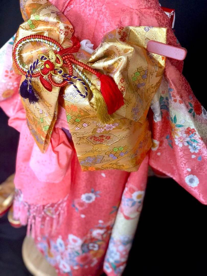 七五三　7歳　女の子　ピンク　四つ身　着物　作り帯　セット　753 七歳