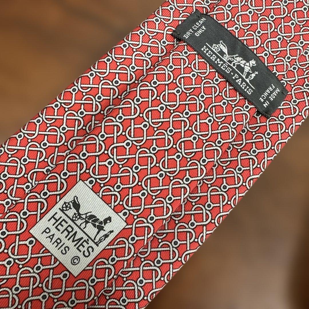 ★美品★HERMES エルメス ネクタイ 赤 シルク100% 箱付き 高級