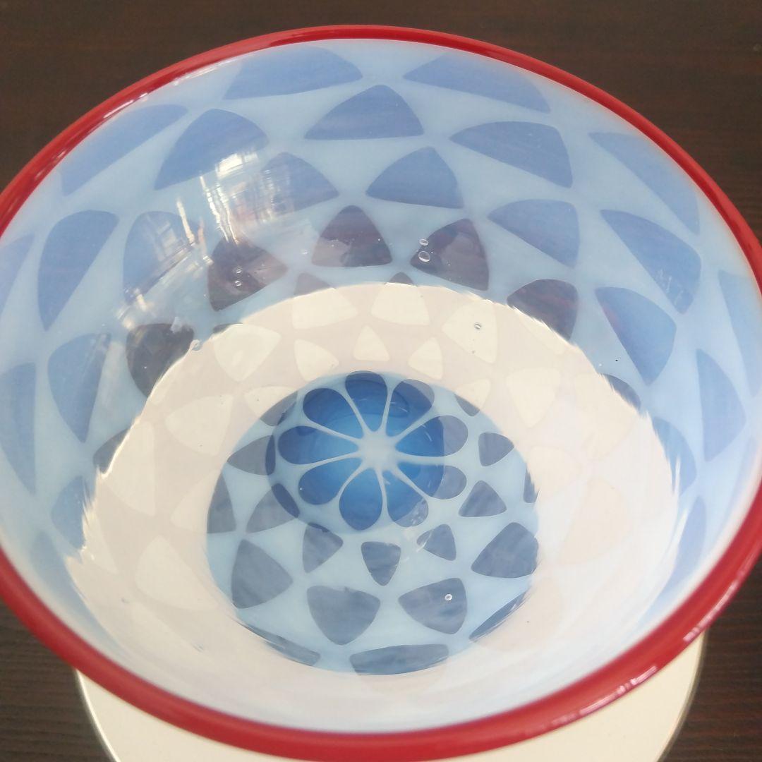 氷コップ 市松模様 縁赤 大正・昭和初期 レトロ骨董品