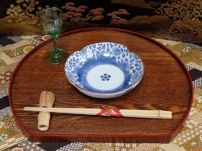 古伊万里　染付　型刷印判　木瓜型　撫子の図　江戸中期　C077AS- BMu