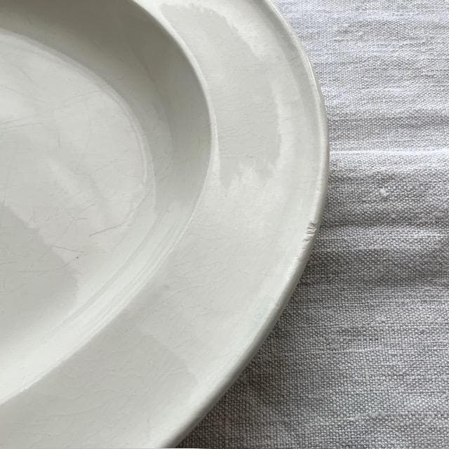 希少美品◆クレイユ単刻印オーバルプレート特大皿モントローオクトゴナルレリーフ雅姫