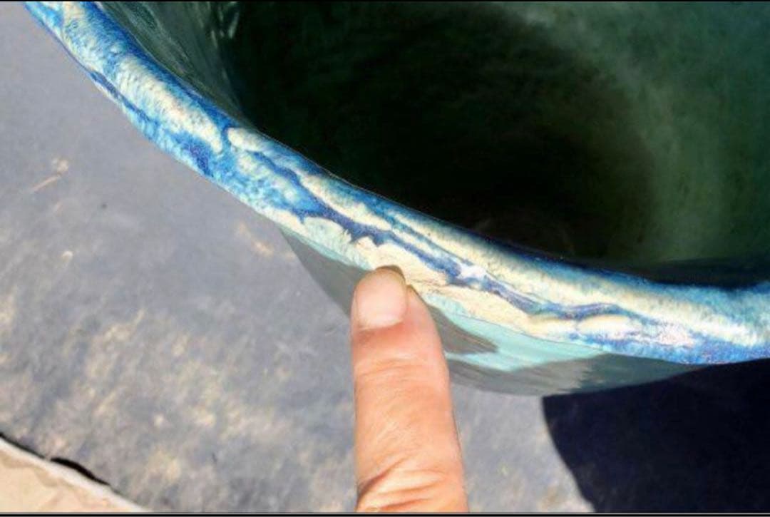 青緑色の水鉢 信楽焼　メダカ鉢　睡蓮鉢　花器　傘立て　高さ58㎝　No.32