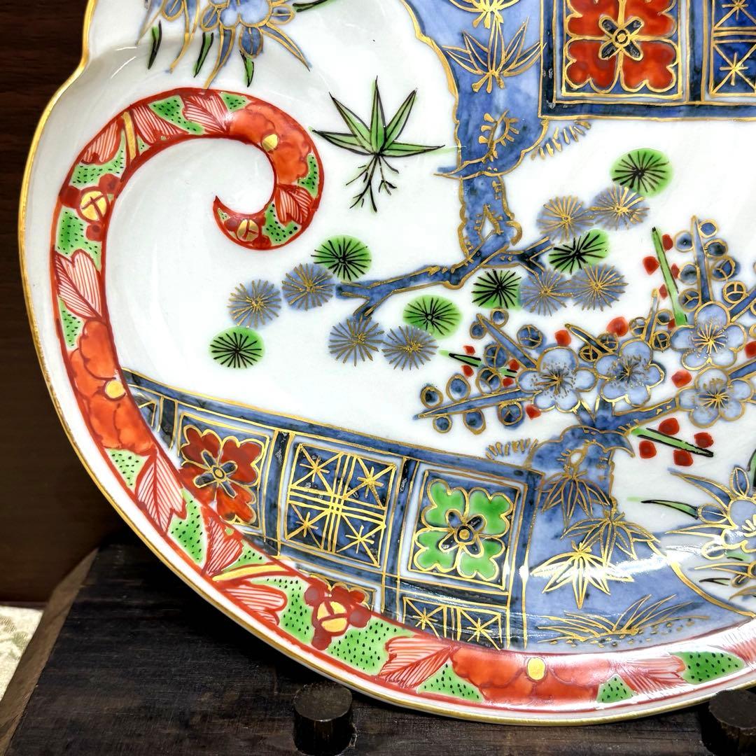 未使用保管✨九谷焼 芳岳 染錦松竹梅 鮑型 皿 単品✨中皿 皿 吉祥 新春 正月