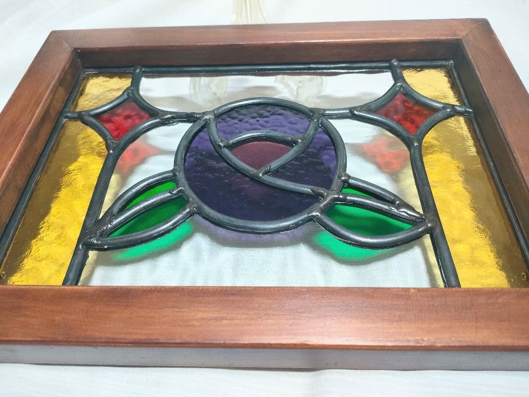 ステンドグラス 紫バラパネル ハンドメイド