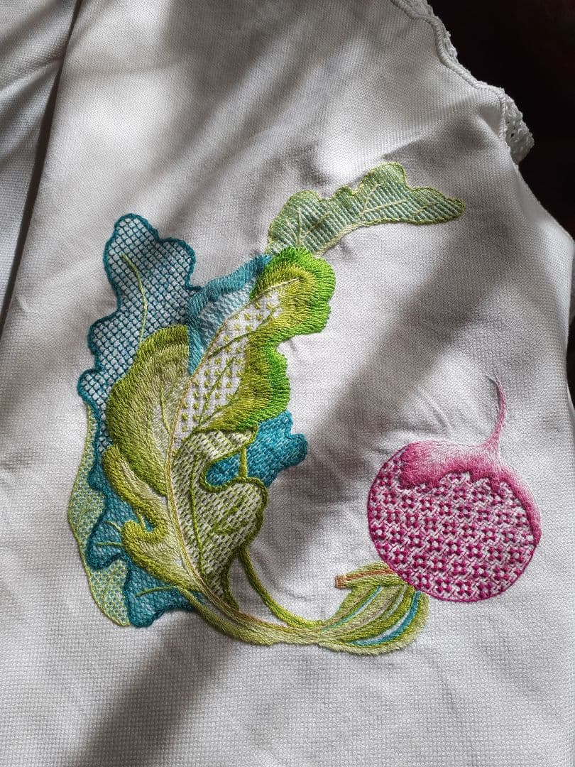 戸塚刺繍、新品未使用 西洋野菜刺繍 テーブルクロス( 大) 円形、長方形他
