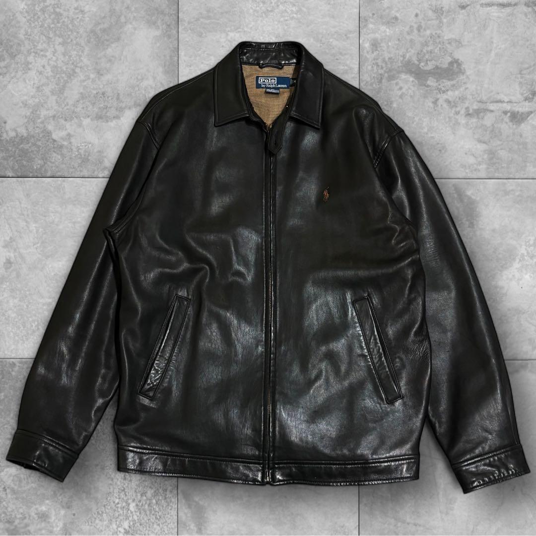希少 90s ポロラルフローレン レザージャケット M ブラック ホースロゴ刺繍