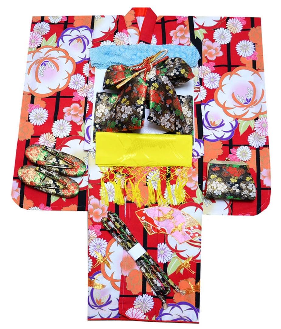 1点限り　在庫処分特価　七五三 着物 7歳 女の子 着物フルセット 赤　金駒刺繍