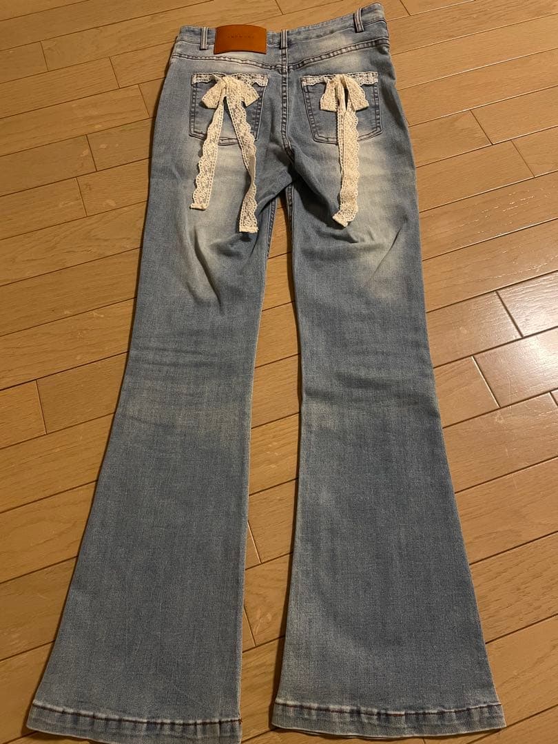 パンツ andmary Lacey ribbon denim