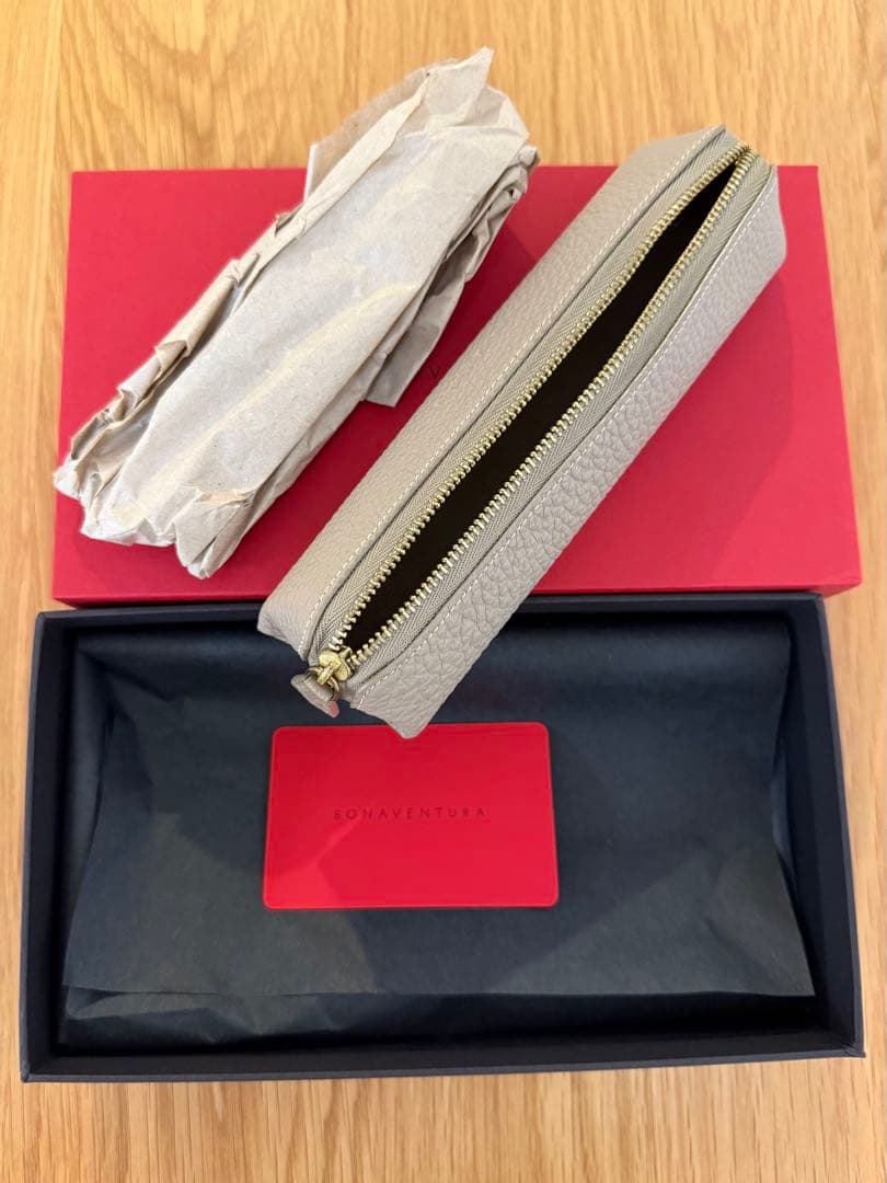 美品❤︎BONAVENTURA ペンケース シュリンクレザー グレージュ