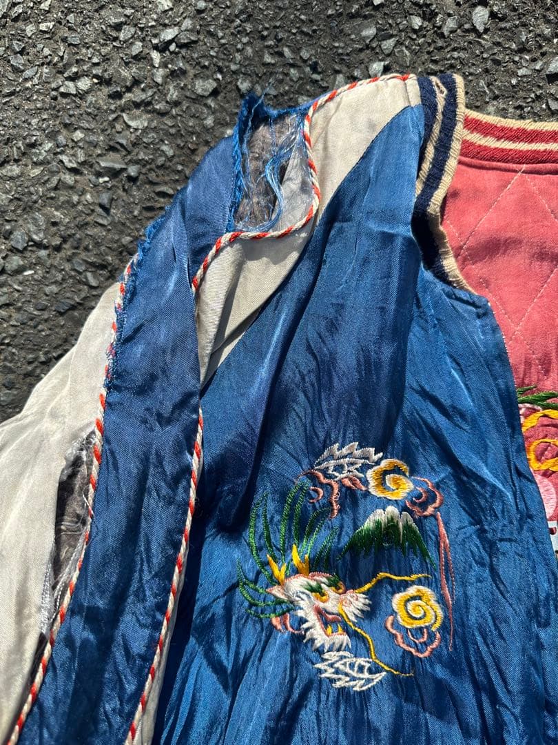 50s souvenir jacket スカジャン 龍と虎の刺繍 赤/シルバー
