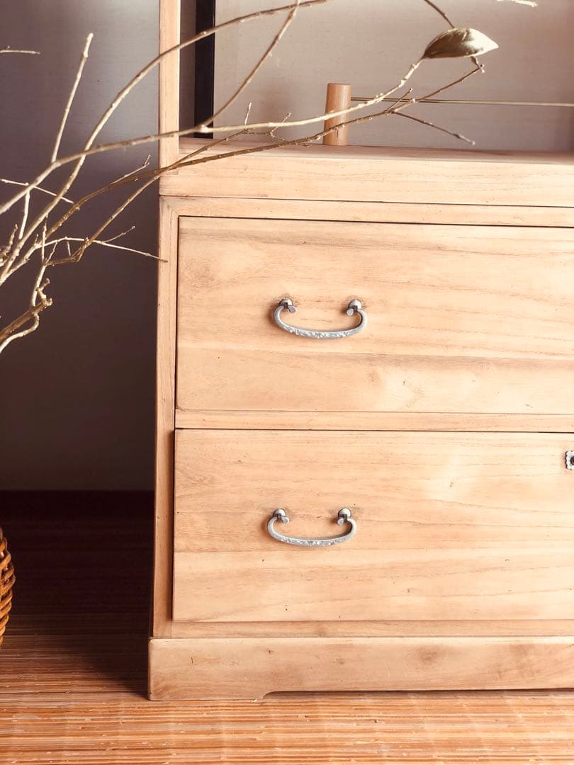 【一点物｜杉無垢材シェルフ】和モダン収納　打ち出し取手付｜アンティーク家具