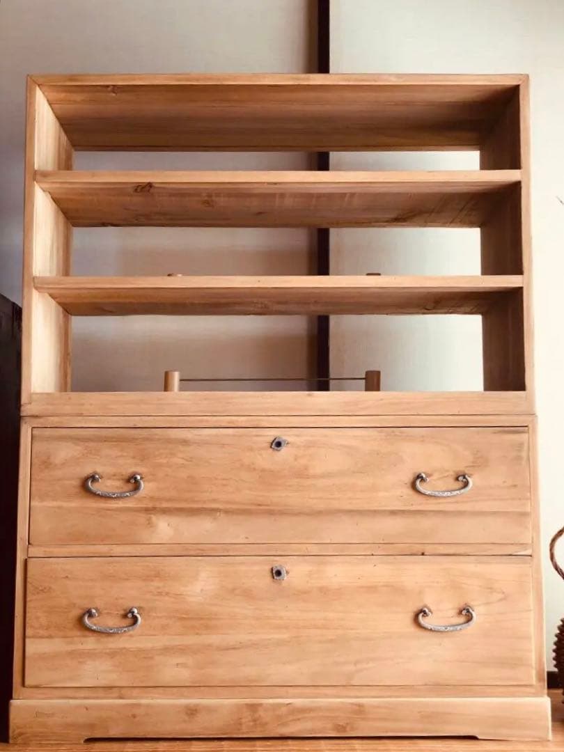 【一点物｜杉無垢材シェルフ】和モダン収納　打ち出し取手付｜アンティーク家具