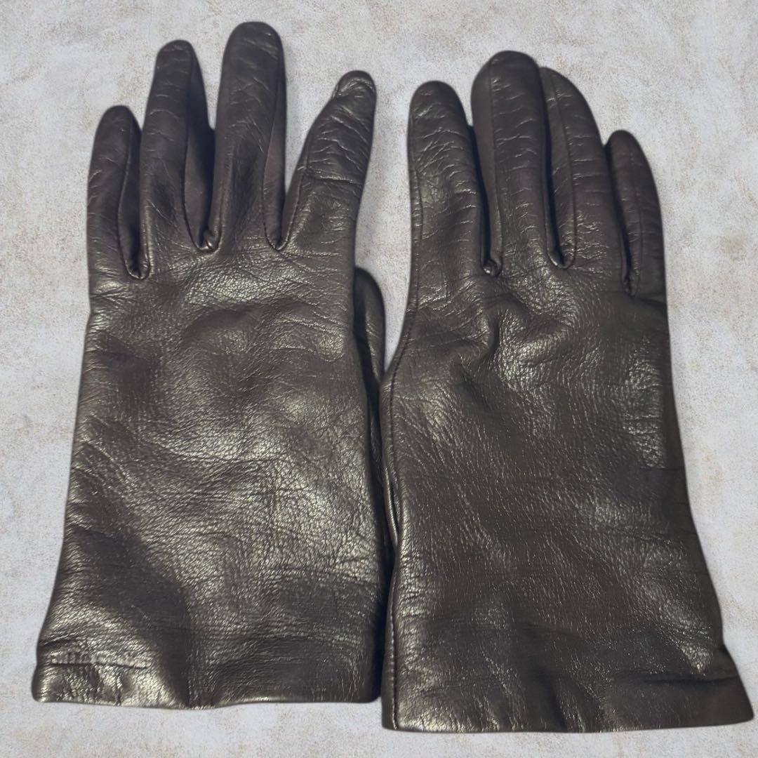 小物 LEATHER CURVED GLOVES BROWN