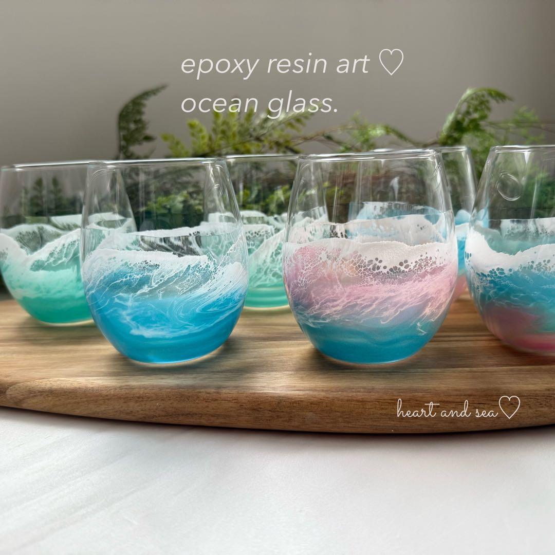 レジンアート　オーシャングラス　グラスセット　海アート