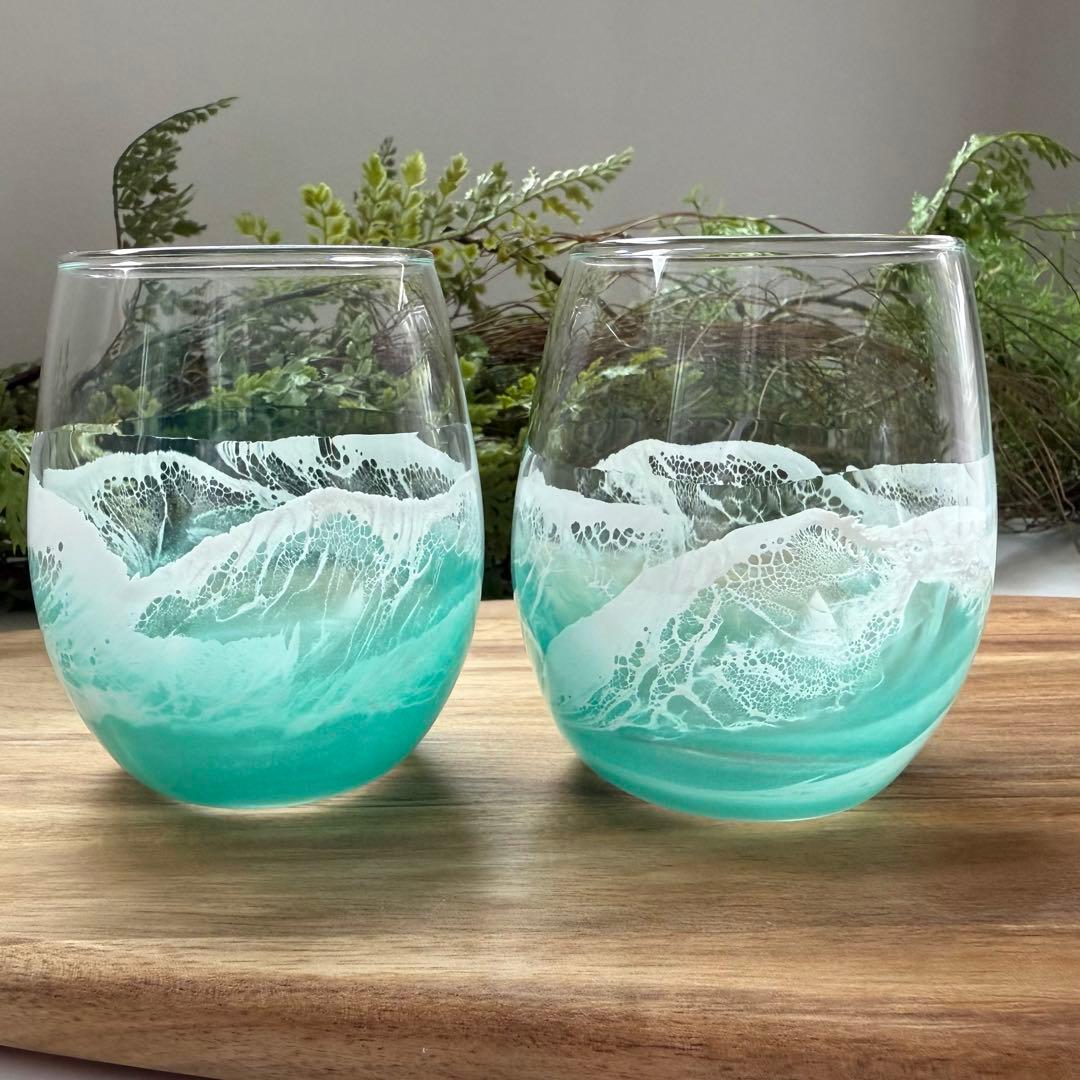 レジンアート　オーシャングラス　グラスセット　海アート