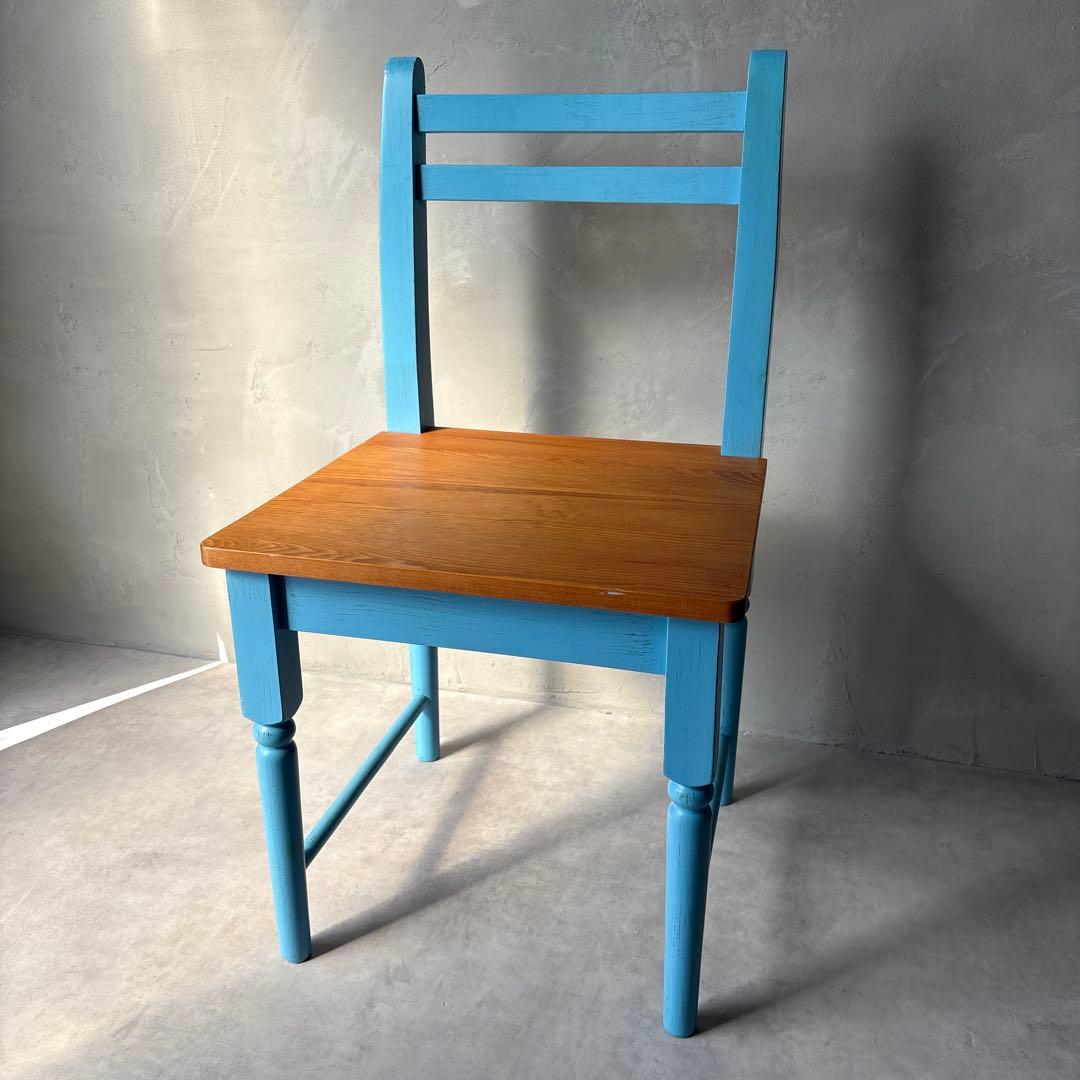 木製 水色 椅子 カントリー調 アンティーク風