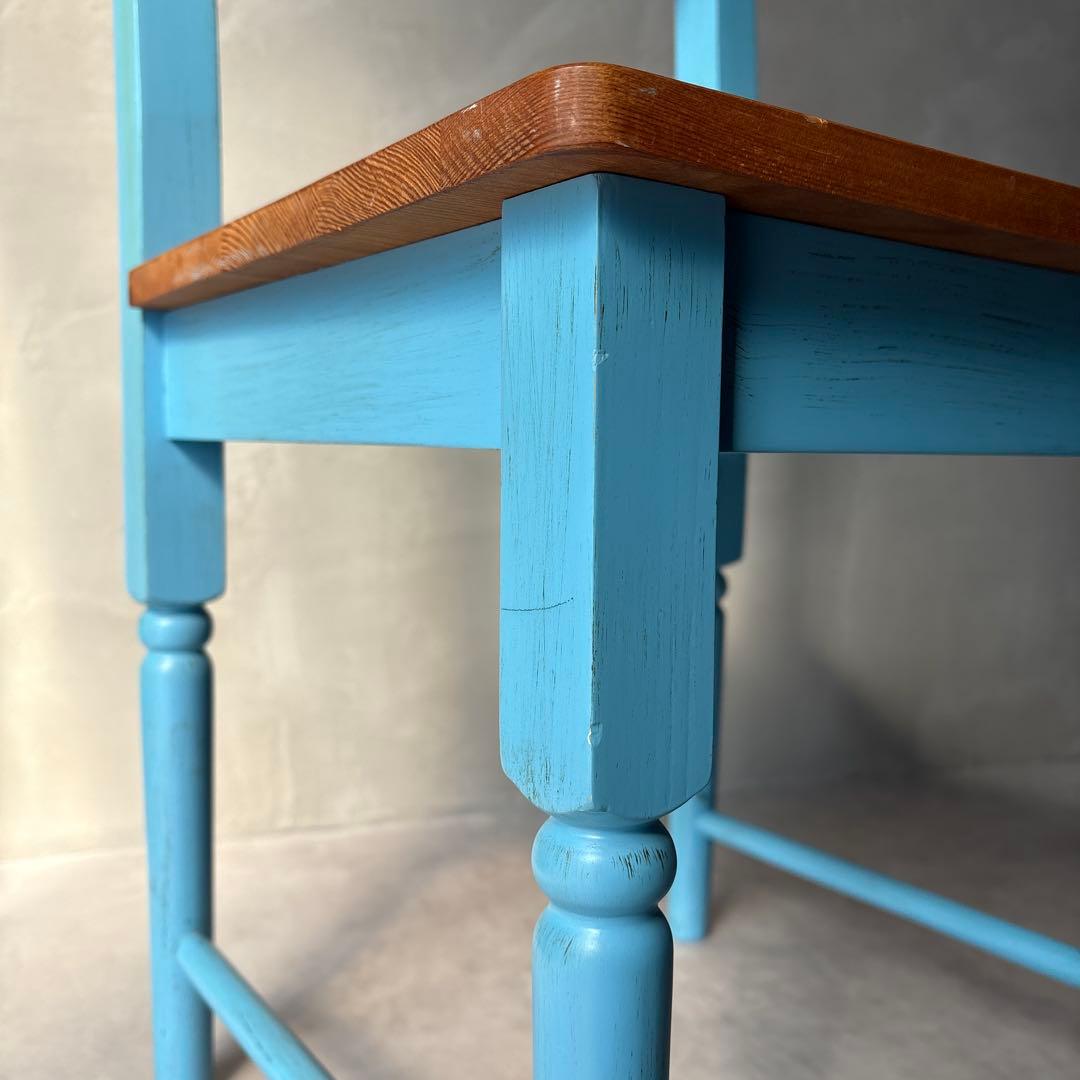 木製 水色 椅子 カントリー調 アンティーク風