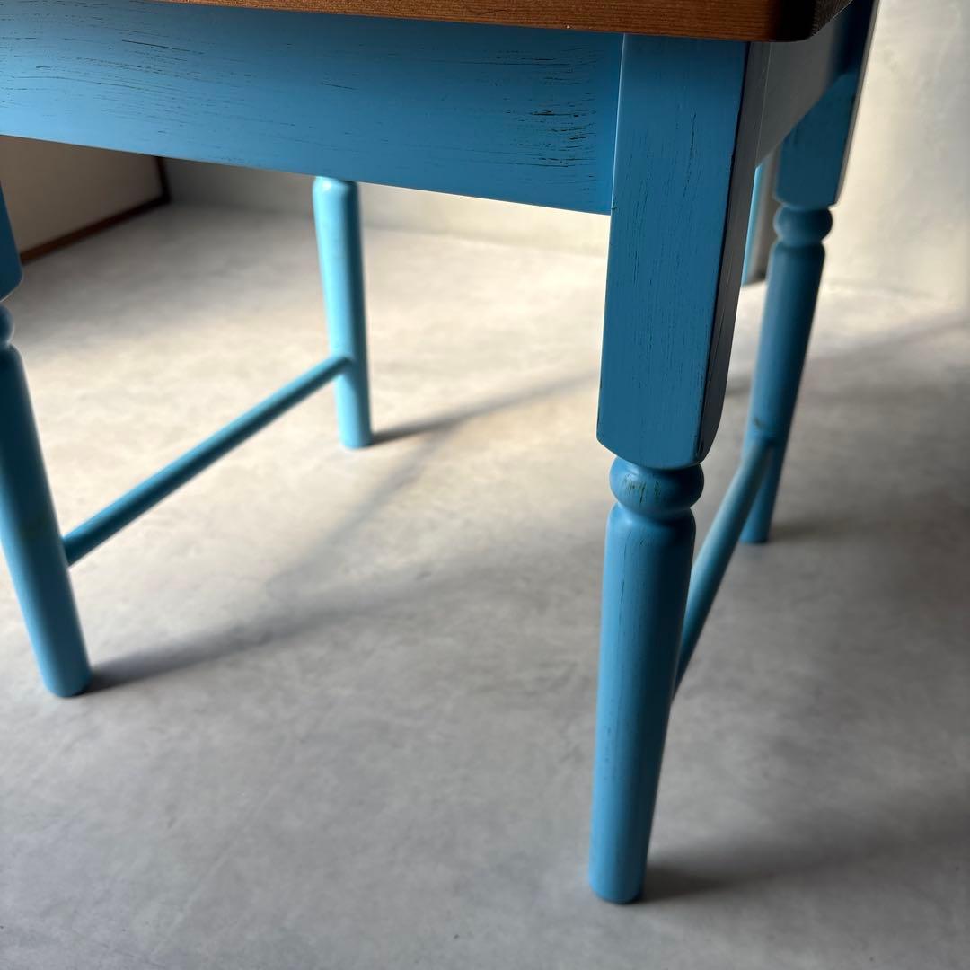 木製 水色 椅子 カントリー調 アンティーク風