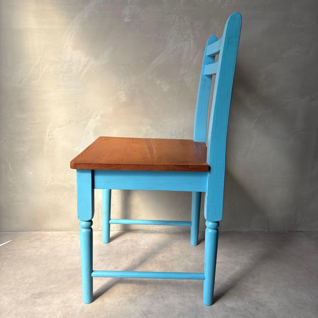 木製 水色 椅子 カントリー調 アンティーク風