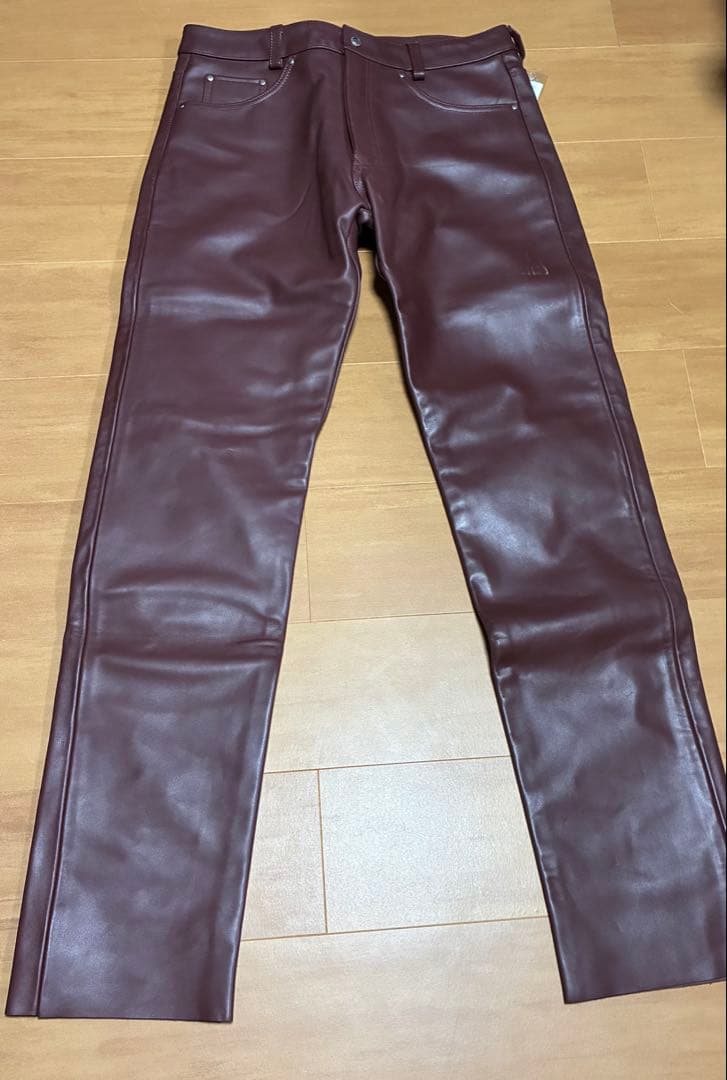 Indian レザー パンツ 34 バーガンディ