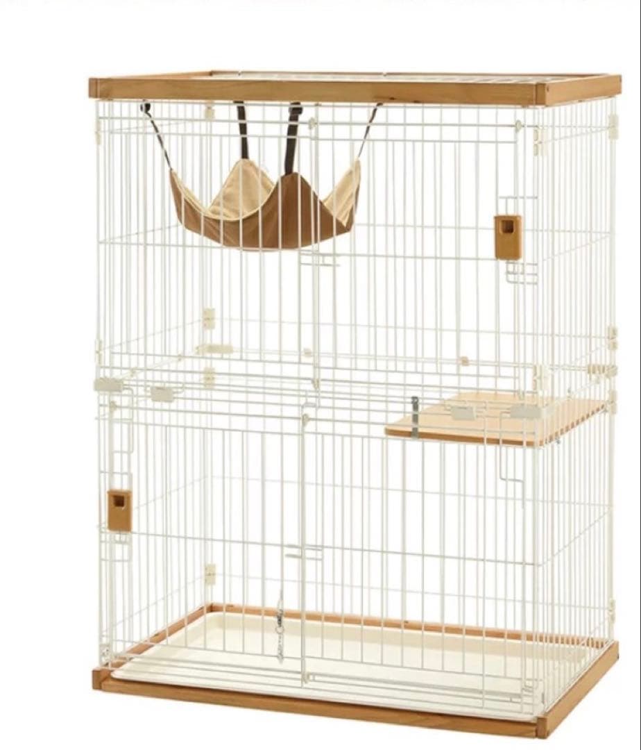 猫 ケージ Richell リッチェル 木製お掃除簡単 ライトブラウン 2段