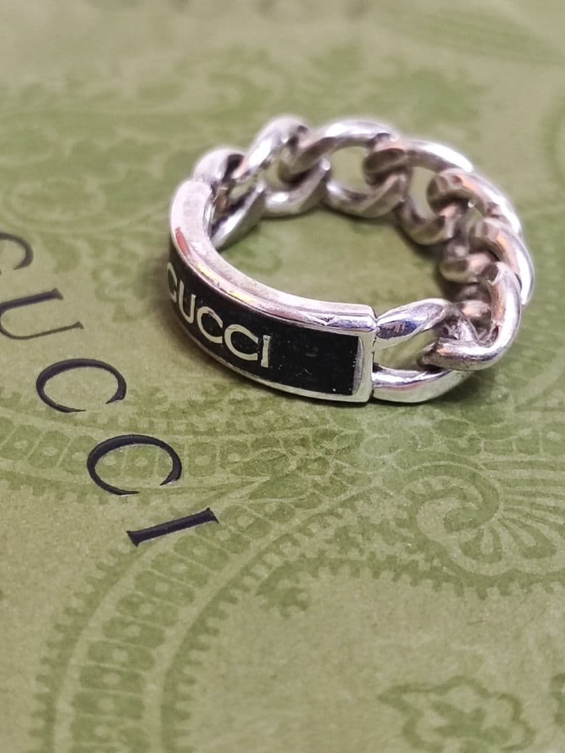 専用　新品 GUCCI グッチ ロゴ エナメル リング 指輪 21号 シルバー
