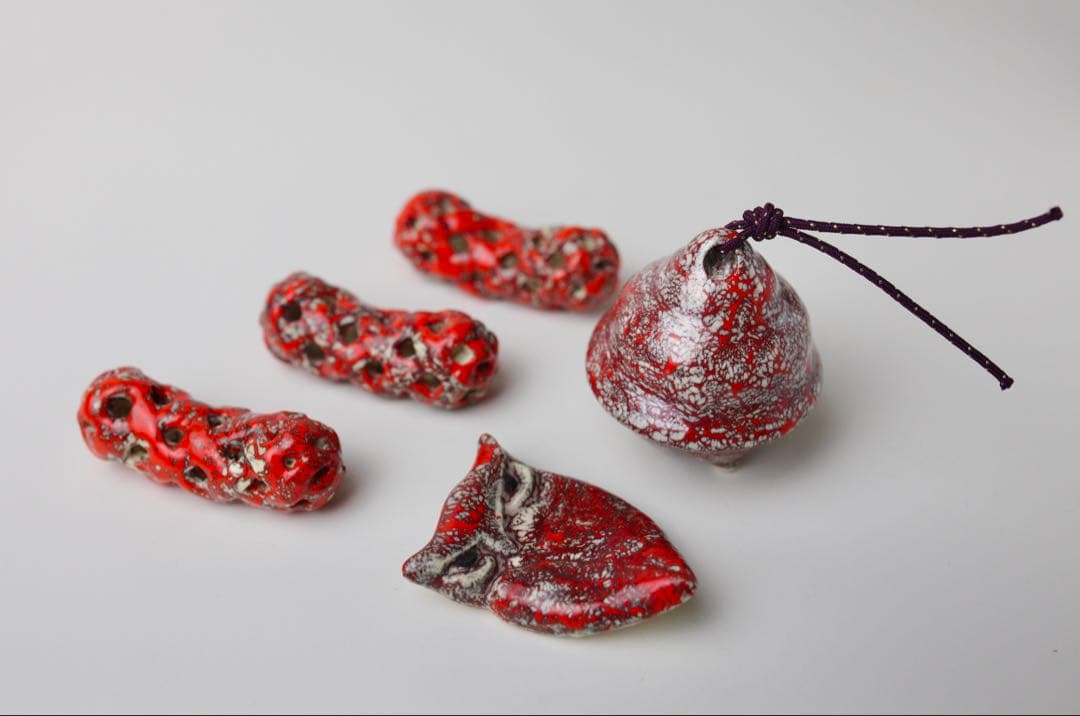 箕面焼 松田箕山 箸置き 土鈴 鈴 手作り 陶器フクロウ