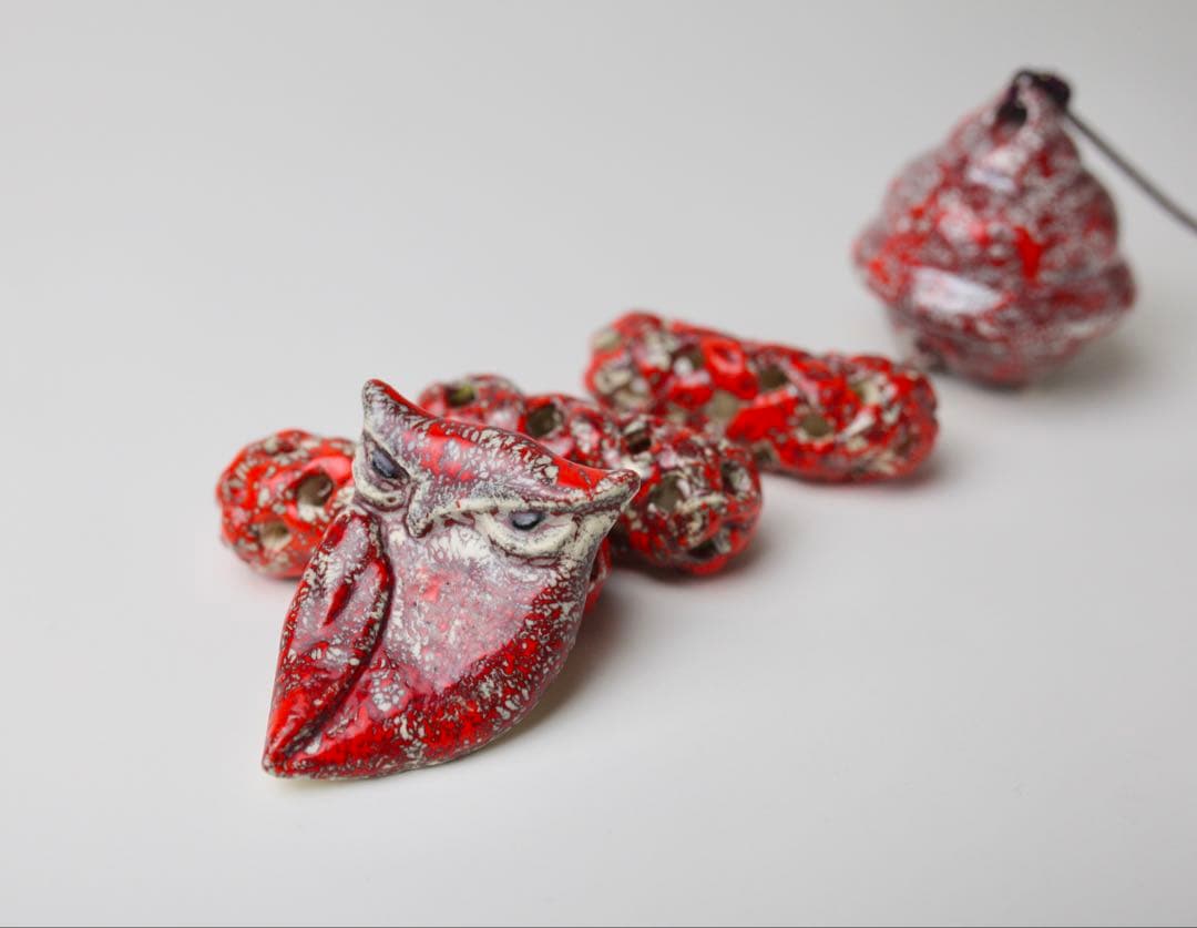 箕面焼 松田箕山 箸置き 土鈴 鈴 手作り 陶器フクロウ