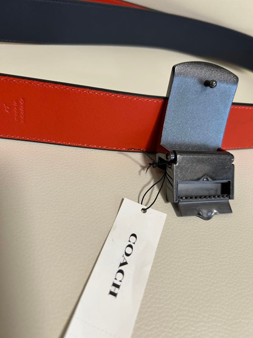 COACH リバーシブルベルト オレンジ/ネイビー