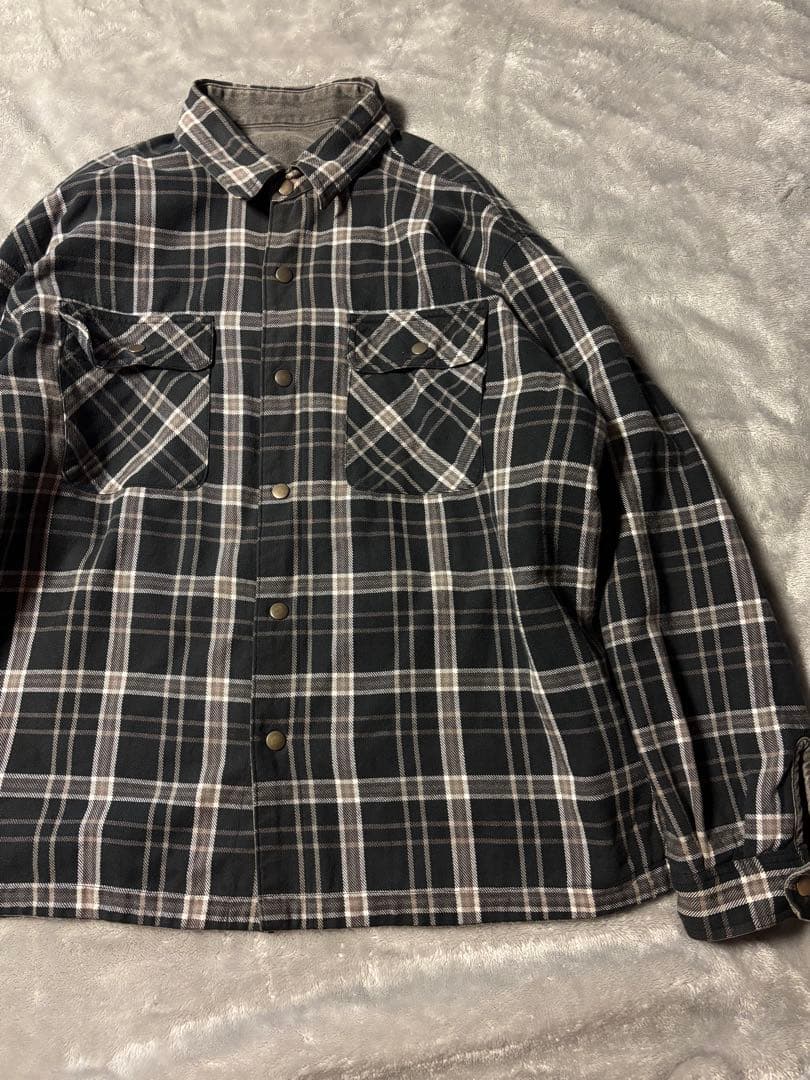 90s ブラックデニム 黒チェック ネルシャツ リバーシブル シャツ レア 黒