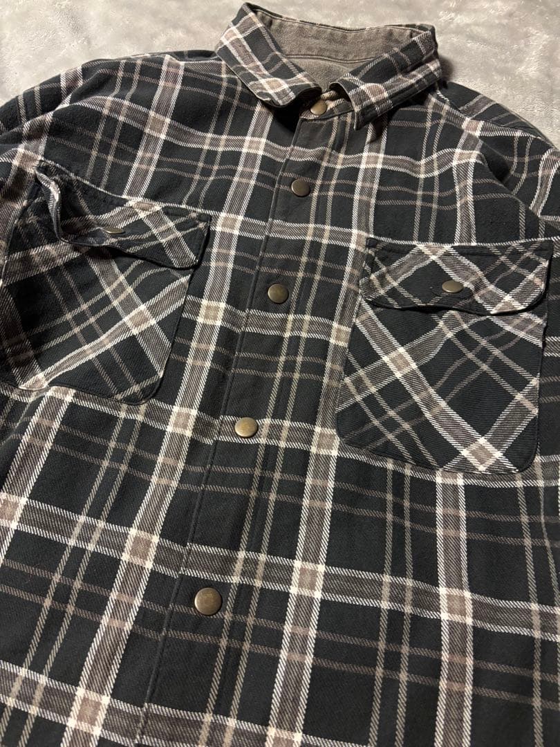 90s ブラックデニム 黒チェック ネルシャツ リバーシブル シャツ レア 黒