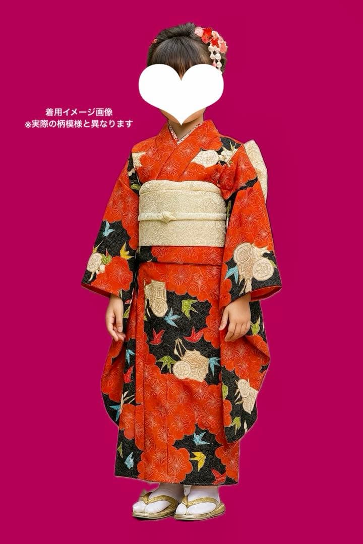 アンティーク着物　七五三　着物　折り鶴　前櫛セット