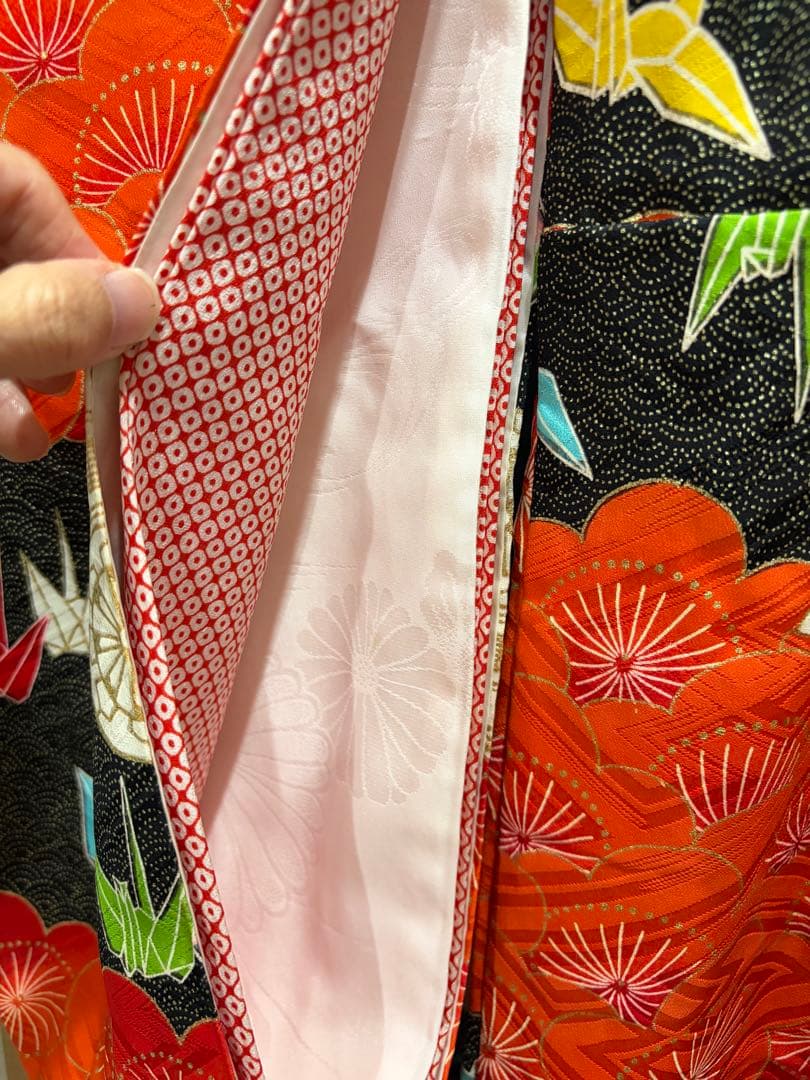 アンティーク着物　七五三　着物　折り鶴　前櫛セット